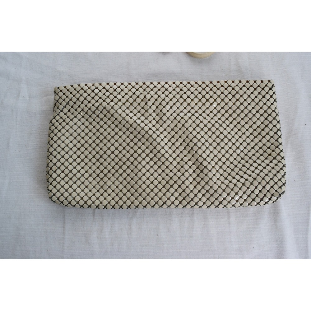 Whiting & Davis Mesh Clutch Bag Cream Convertible Crossbody Vtg Women Art Deco